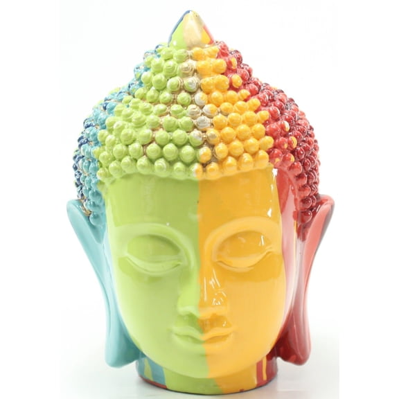 Rainbow 6.5"(H) Colorful Shakyamuni Meditating Buddha Head Figurines Peace Luck Prosperity Statues Home Decor