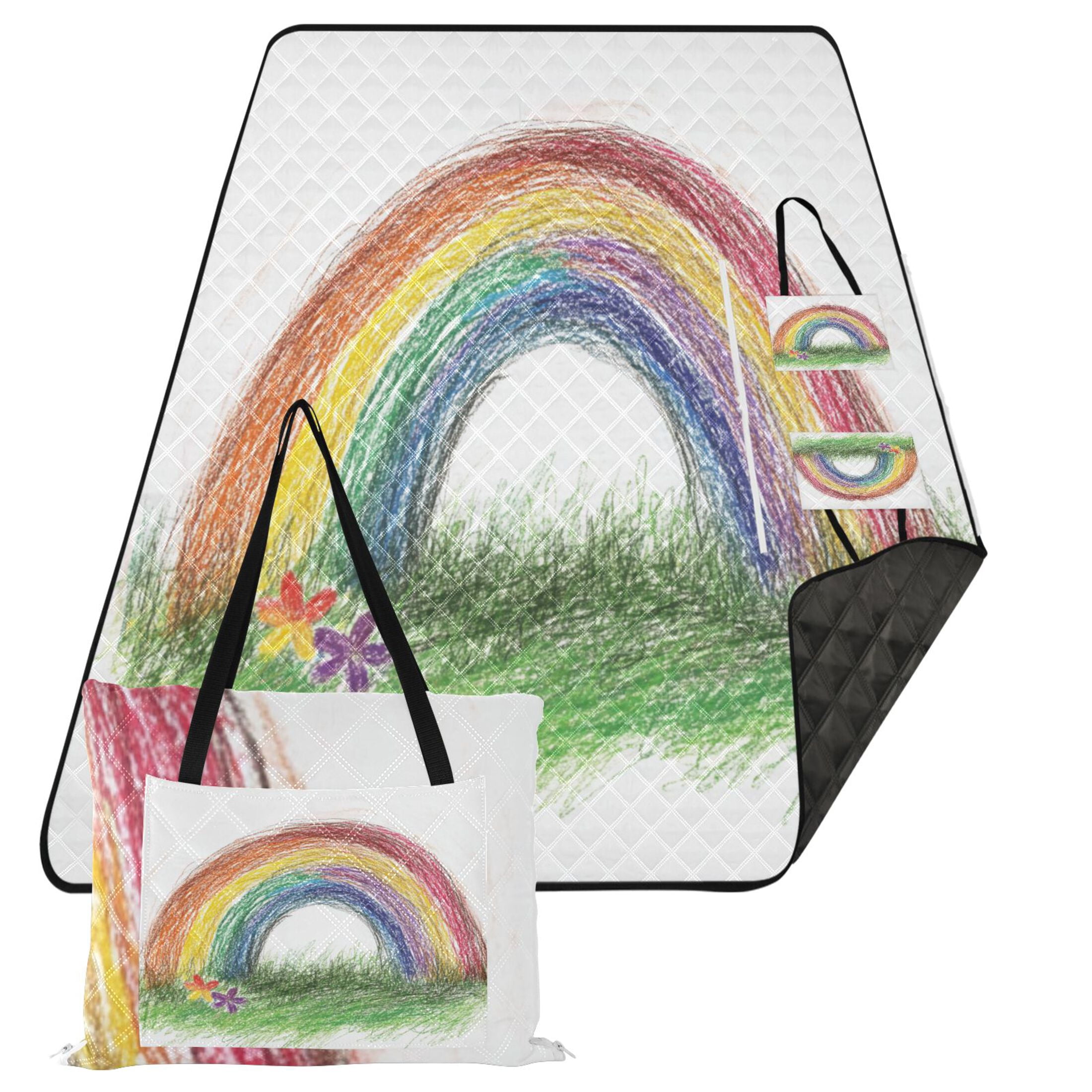 Rainbow 60x80in Waterproof Picnic Mat, Foldable Backpack, Dual-Sided ...