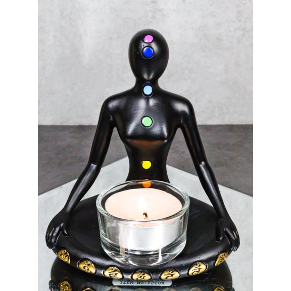 Rainbow 7 Chakra Zones Yoga Avatar Meditating Votive Candle Holder Figurine