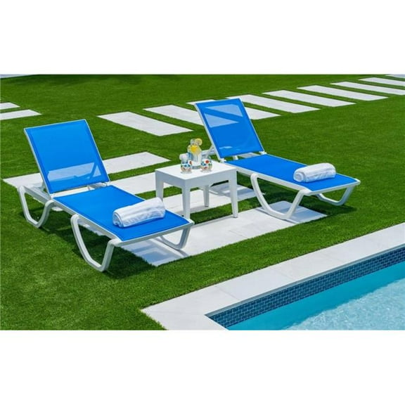 Rainbow RBO-FLORENCE-BLU-CL-SET2 74.5 x 27 x 13 in. Florence Chaise Lounger with White & Blue Sling - Set of 2