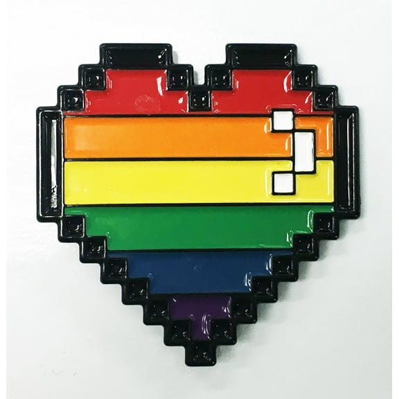 Rainbow 8 Bit Full Life Lives LGBT Pride Gay Lesbian Gamer Pixel Enamel Lapel Pin
