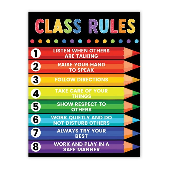 Rainbow 8 Class Rules Sign Positive Classroom Behavior Management Poster 8.5x11
