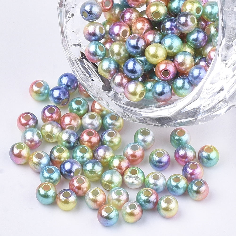 Rainbow Plastic Imitation Pearl Beads Gradient Pearl Beads Round Colorful 9.5~10x9mm Hole: 1.6mm 1000pcs/500g