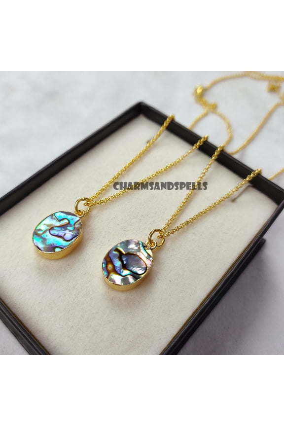 Rainbow Abalone Shell Oval Necklace, Layering Tiny Gem Necklace, Gemstone Necklaces, Unique Necklace, Gifts For Best Friend, Women Gifts
