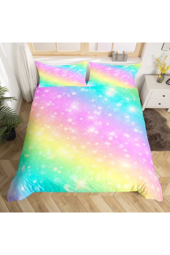 Rainbow Abstract Duvet Cover Set Queen Size Multicolor Gradient Color Bedding Set 3pcs for Kids Girls Room Decor, Colorful Glitter Comforter Cover Modern Fashion