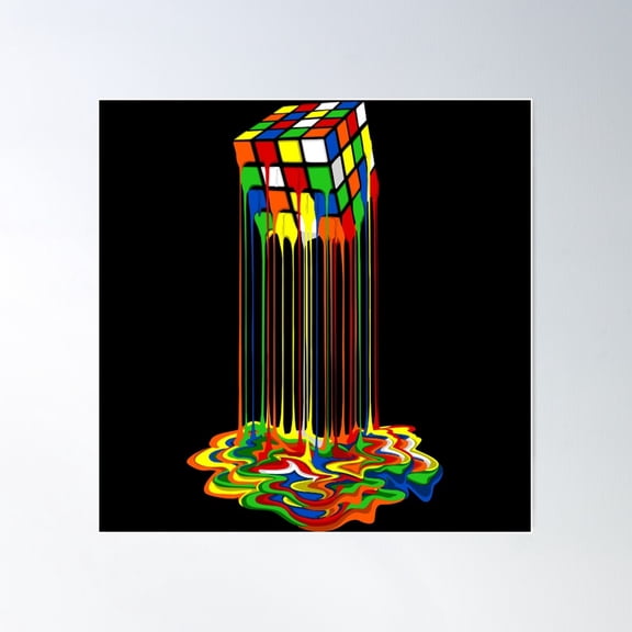 Rainbow Abstraction Melted Rubix Cube Poster Wall Art, Modern Wall Decor For Living Room Bedroom, 24x24 UNFRAMED