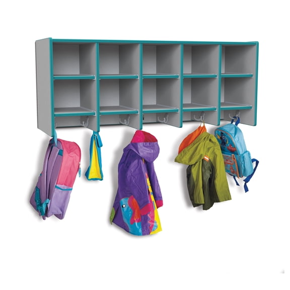 10 Section Wall Mount Coat Locker - without Trays - Teal