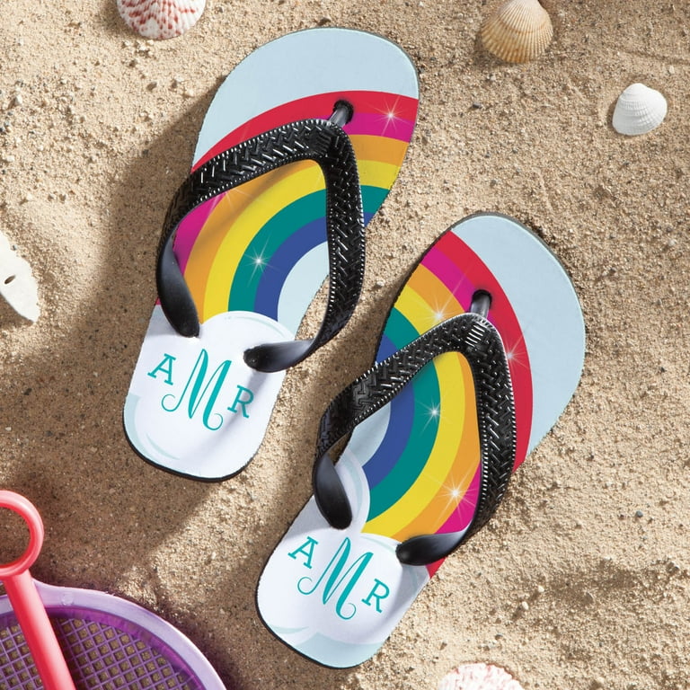 Rainbow colored flip flops shop