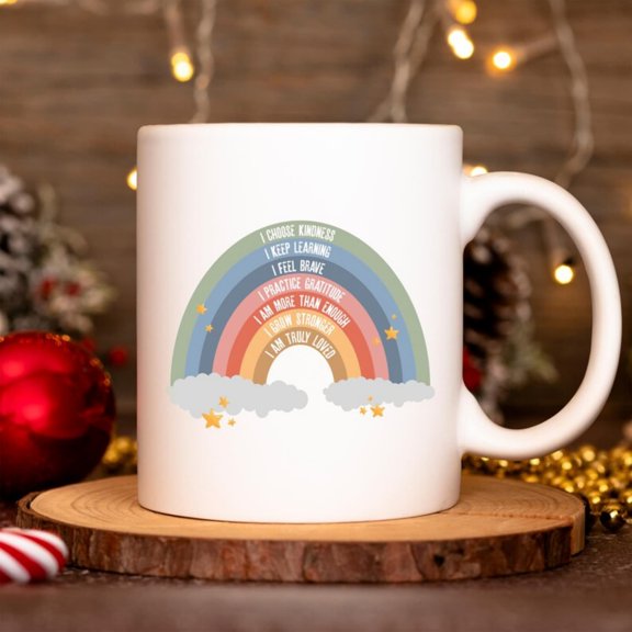 Rainbow Affirmations Mug , Posit Affirmation Cup, I Choose Kindness Brave Loved, Nursery Gift, Motivation Mug.jpg