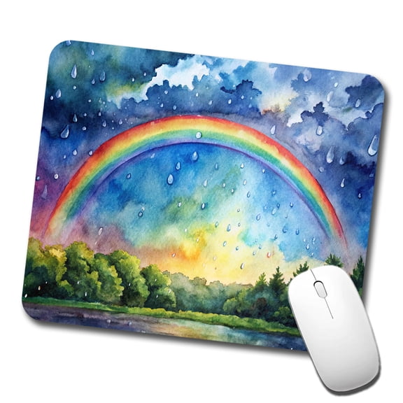 Rainbow After Rain Storm Watercolor Mouse Pad Low Profile Gaming Mat