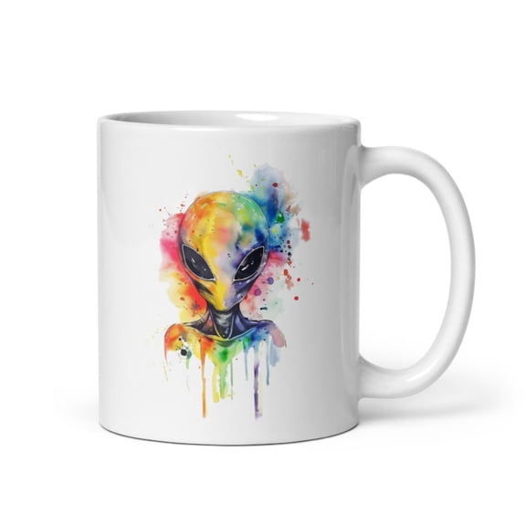 Rainbow Alien Mug, Aliens Coffee , Rainbow UFO Extraterrestrial Gift, Gif, Pm Exotic Mug Colorful.