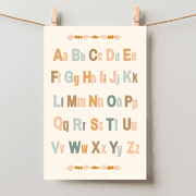 Rainbow Alphabet Boho Educational Homeschool Classroom Abc Wall Art, Unframed Paper Poster 8x10in