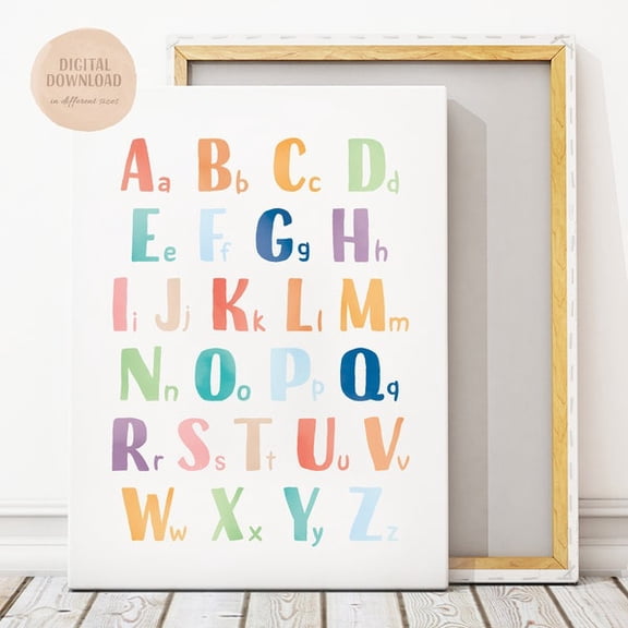Rainbow Alphabet Print, ABC Poster, Nursery Alphabet Printable Wall Art, Educational Wall Art, Watercolour Alphabet,, Unframed Paper Poster 8x10in