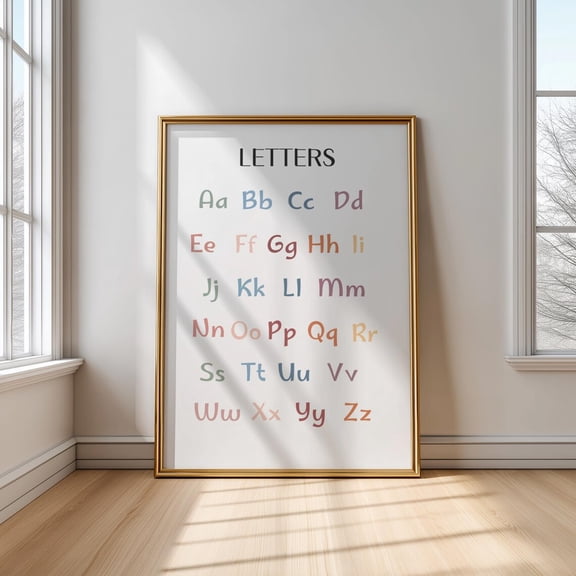 Rainbow Alphabet Writing Chart: Educational Classroom Art, Stretched Canvas Size 8x12