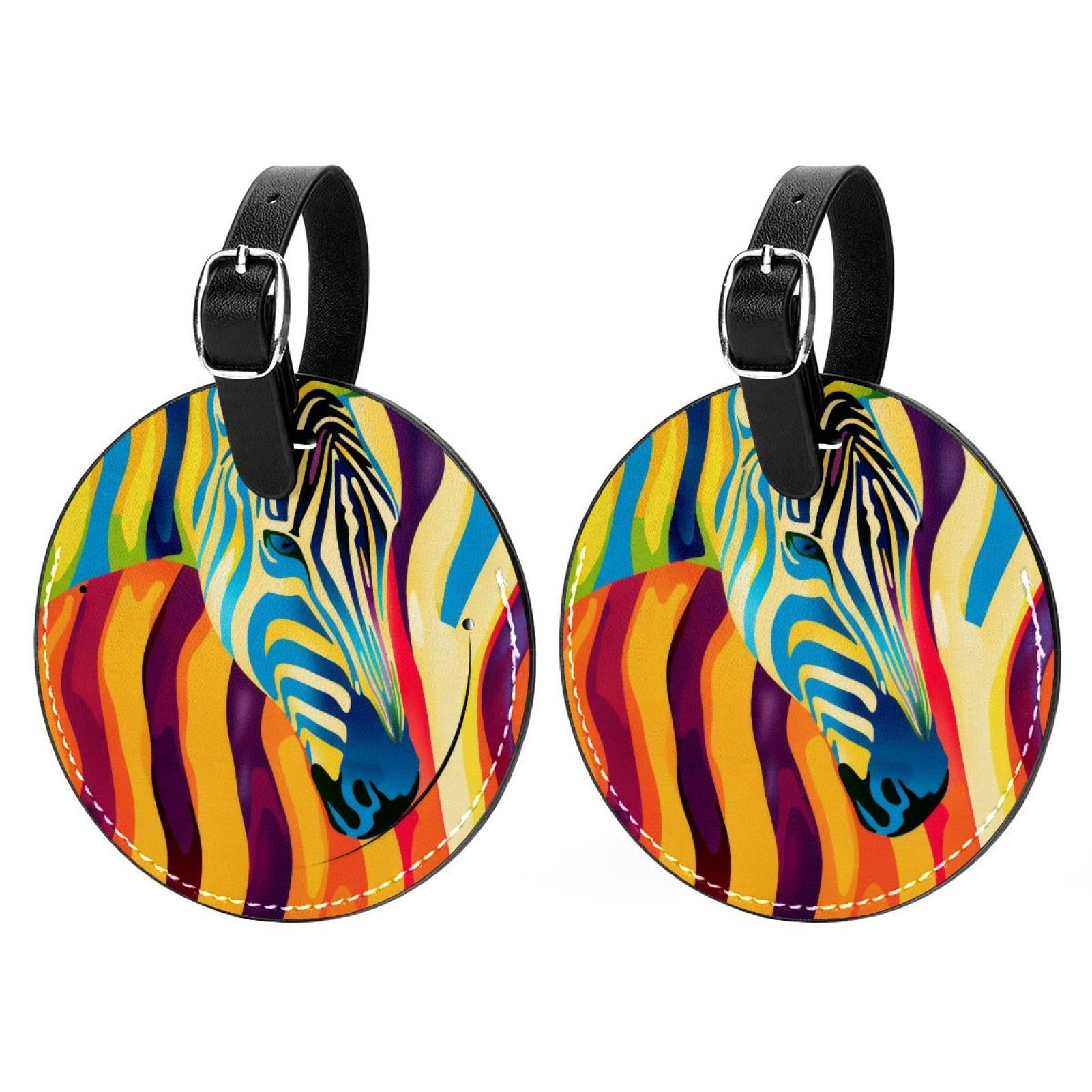 Rainbow Animal Zebra Print Luggage Tags with Stainless Steel Loop, 2