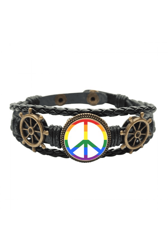 Rainbow Anti war LGBT Leather Braided Ocean Bracelet Wristband