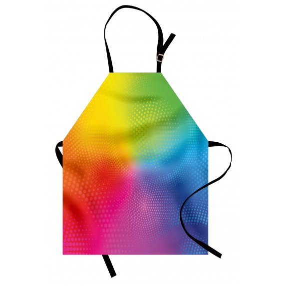 Rainbow Apron Vibrant Neon Colors Circles Rounds Dots Radiant Composition Iridescent Effect Print, Unisex Kitchen Bib Apron with Adjustable Neck for Cooking Baking Gardening, Multicolor, by Ambesonne