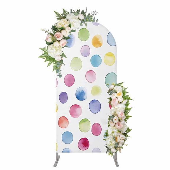 Rainbow Arch Backdrop Cover 6.6FT, Colorful Boho Tainted Pattern Polka Dot Modern Spandex Fitted Stretchy Arch Stand Covers, Round Top Chiara Backdrop Cover for Wedding Party Birthday Baby Shower