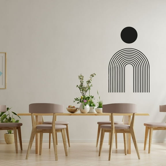 Rainbow Arch Circle Shape Boho Abstract Modern Bohemian Accent Wall Sticker Art Decal for Girls Boys Kids Room Bedroom Nursery House Fun Home Decor Stickers Wall Art Vinyl Decoration Size (10x6 inch)