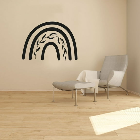 Rainbow Arch Leaves Shape Boho Abstract Modern Bohemian Accent Wall Sticker Art Decal for Girls Boys Kids Room Bedroom Nursery House Fun Home Decor Stickers Wall Art Vinyl Decoration Size (18x20 inch)