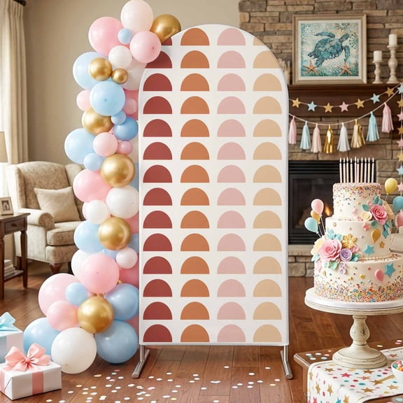 Rainbow Arcs Arch Backdrop Covers 4 FT, Boho Layered Arcs Multicolor Semicircles Red Teal Blue Stretchy Fitted Arched Stand Covers Party Arch Stand Cover Photo Booth for Wedding Birthday Decor