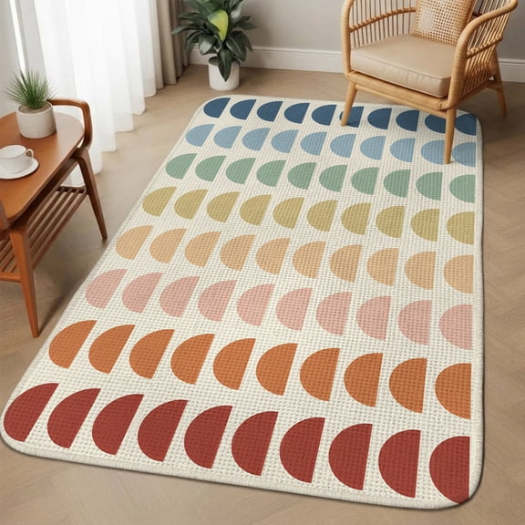 Rainbow Arcs Area Rugs for Living Room 5x6, Boho Layered Arcs Multicolor Semicircles Red Teal Blue Washable Area Rug with Non Slip Backing, Stain Resist Carpet for Bedroom, Dining Room, Entrance
