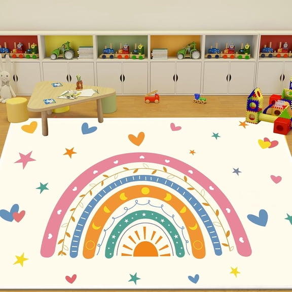 Rainbow Area Rug 3x5 for Living Room and Bedroom Girls, Washable Rug with Non-Slip Backing Soft Colorful Rainbow Floor Rug Area Rug Carpet for Room Girls Kids Nursery (Pink, 3 X 5ft)