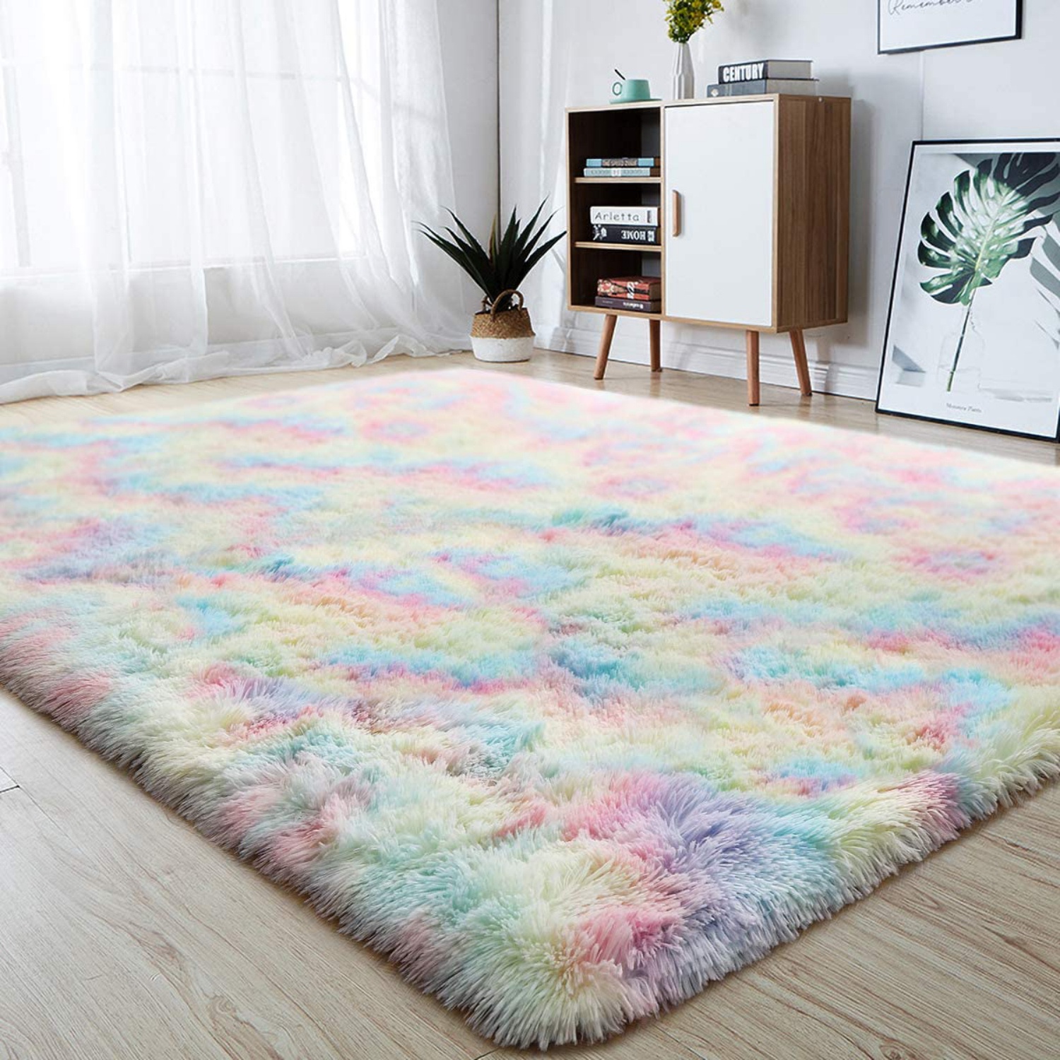 Rainbow Area Rug for Kids Play Room Warm Soft Luxury Rug Plush Throw Rugs High Pile Rug Handmade Knitted Nursery Decoration Rugs Baby Care Crawling Carpet, 3ft x 5ft - image 1 of 7