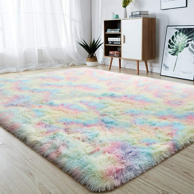 Rainbow Area Rug for Kids Play Room Warm Soft Luxury Rug Plush Throw Rugs High Pile Rug Handmade Knitted Nursery Decoration Rugs Baby Care Crawling Carpet, 3ft x 5ft