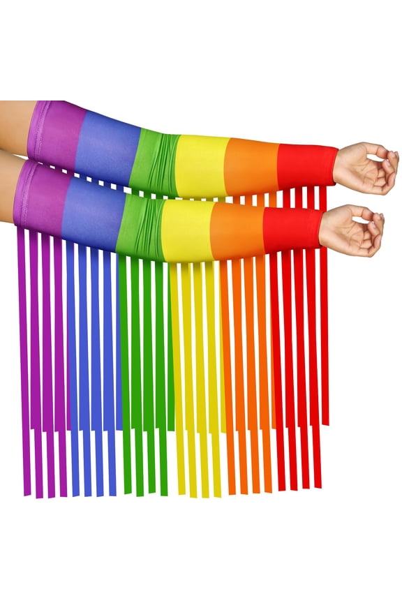Rainbow Arm Warmer Gloves, Fingerless Pride Fringe Arm Sleeves Costume Outfits Clothes for Women Men LGBT LGBTQ Parade Accessories
