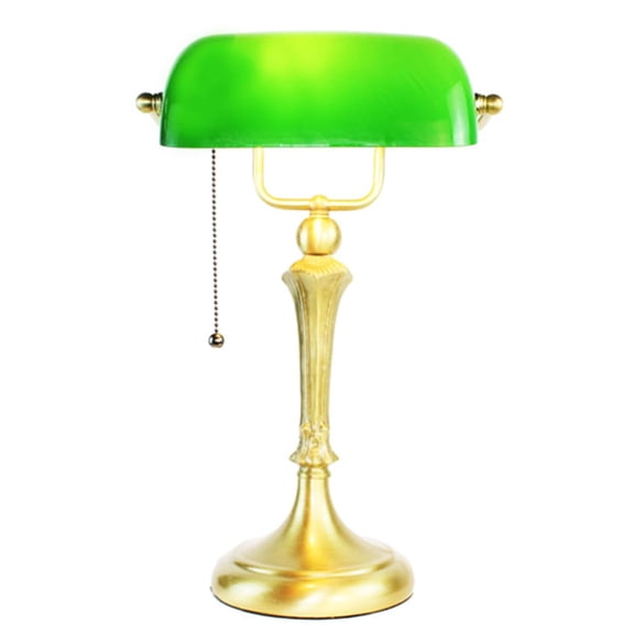 Rainbow Art Glass Blown Glass Banker Lamp, Green with Bright Gold Finish Base, Nicely Weighted,17" Tall