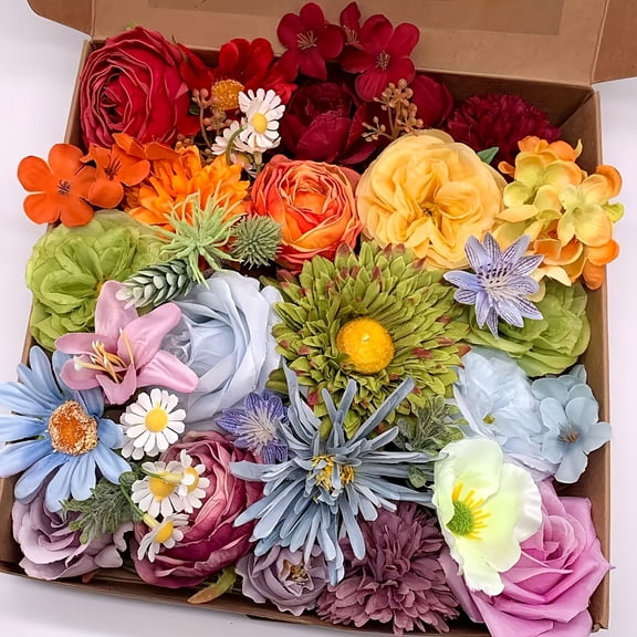 Rainbow Artificial Roses - 1 Box Fake Flowers for Weddings, Bouquets & Table Arrangements - Perfect for Autumn, Birthday & Graduation Decor