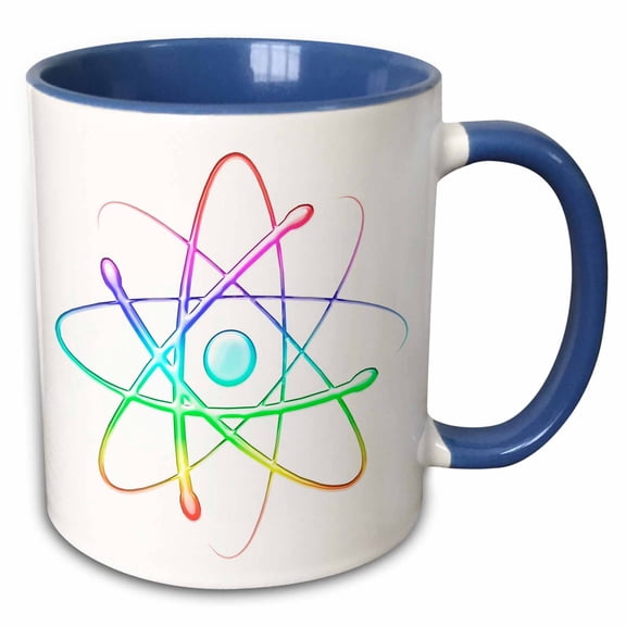 3drose, Rainbow Atom Symbol, 15oz Two-tone Blue Mug