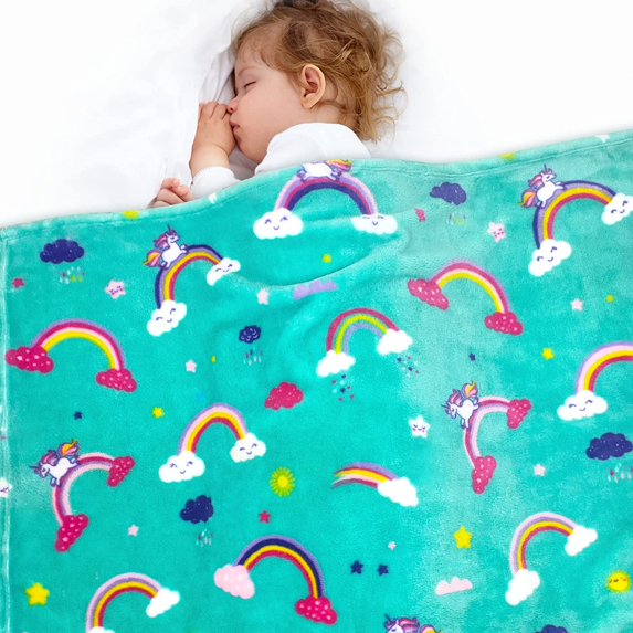 Rainbow Baby Blanket for Girls and Boys, Soft Rainbow Blanket for Baby Girls, Kids Blanket with Vibrant Colors, Fluffy Cozy Rainbow Fleece Blanket - Girls Blanket, 30x40 Inches