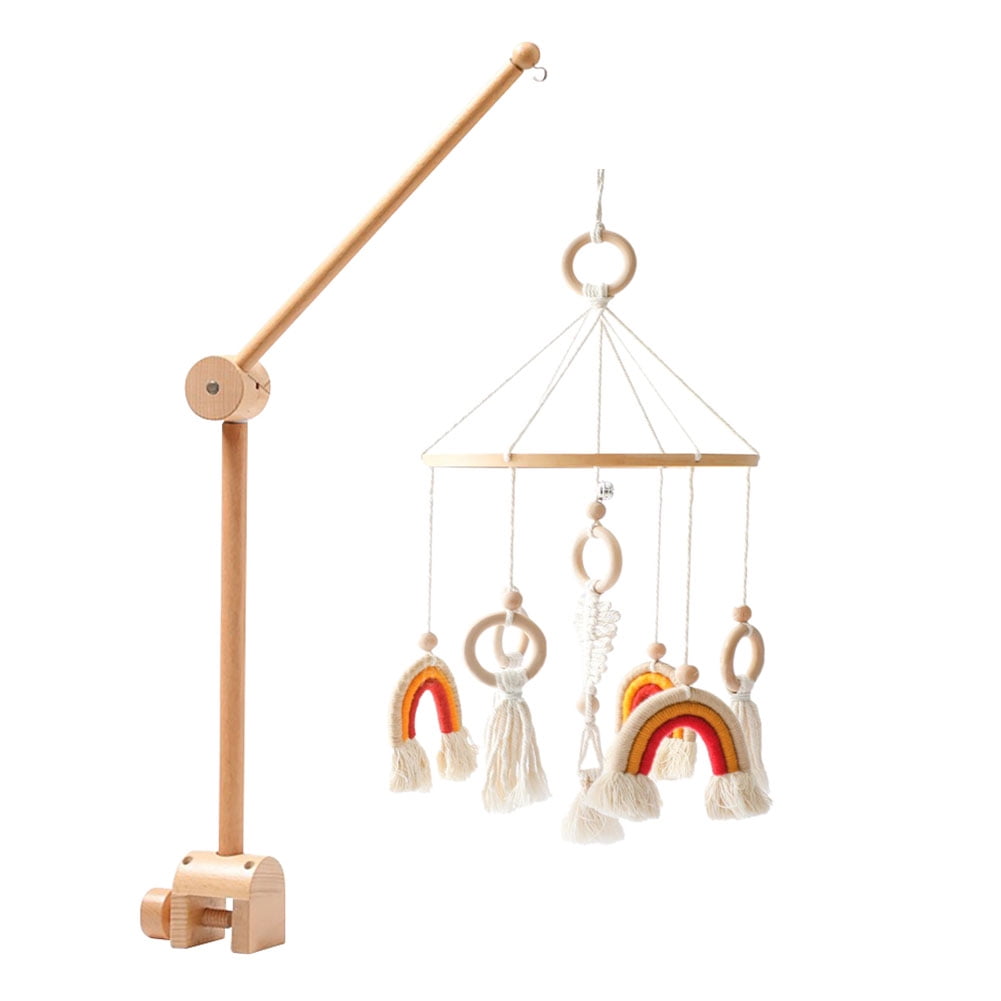 Rainbow Baby Crib Bell Mobile – Rotating Wooden Wind Chime with Tassel & Ring Pendants – Soothing Hanging Toy for Newborn Sleep & Nursery Decor