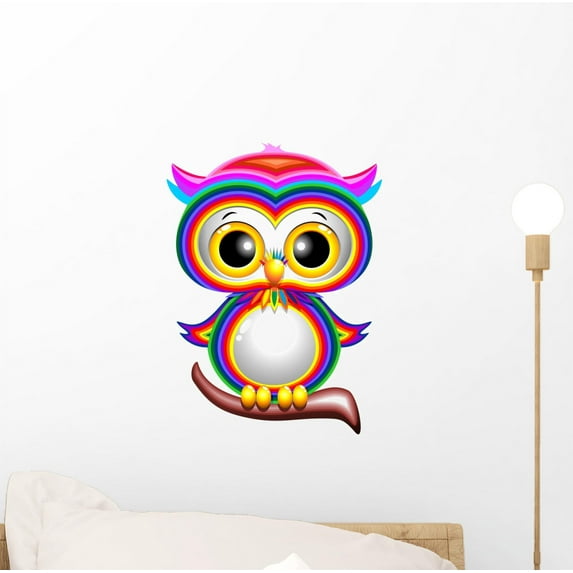 Rainbow Baby Owl Cartoon Wall Decal by Wallmonkeys Peel and Stick Graphic (12 in H x 9 in W) WM241520