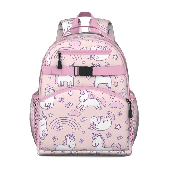 Rainbow Baby Unicorn Backpack Cute Minimalist Unicorn Design with Clouds, Moon, and Watercolor Aesthetic Art