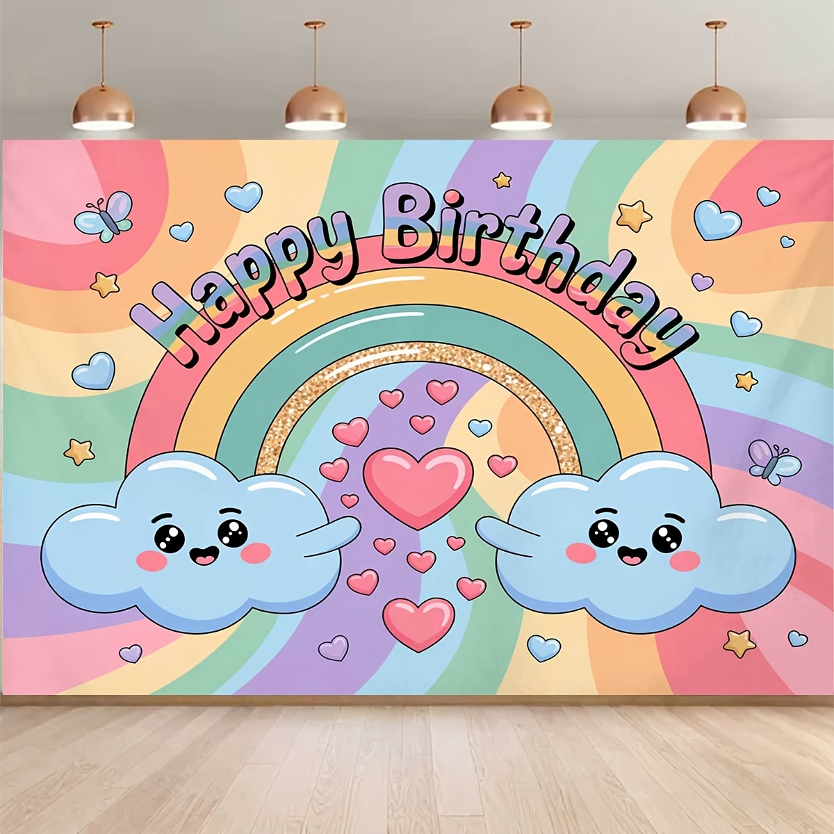 Rainbow Glitter Blue Cloud Round Backdrops for Baby Shower main image 1