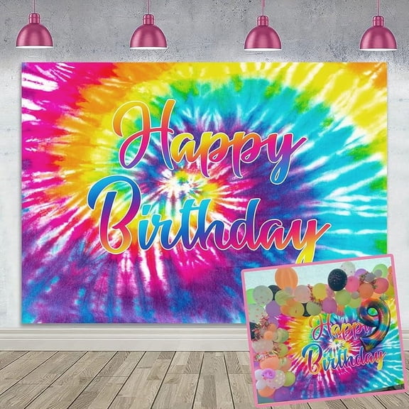 Rainbow Backdrop for Happy Birthday 7X5FT Macaron Pastel Colorful Birthday Photography Background Tie Dye Theme Party Supplies Children Women Girls Sweet 16th Birthday Cake Table Decoration Banner