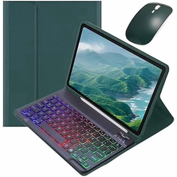 Rainbow Backlit Detachable Keyboard Case with Mouse, DarkGreen+Black for Galaxy Tab A9+ 11"