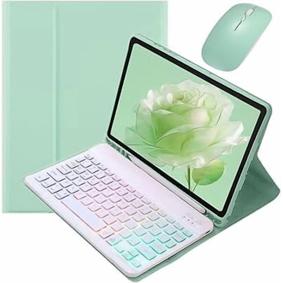 Rainbow Backlit Detachable Keyboard Case with Mouse, MintGreen+Whiet for Galaxy Tab A9+ 11"