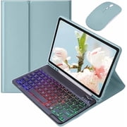 Rainbow Backlit Detachable Keyboard Case with Mouse, Mistyblue+Black for Galaxy Tab S11 11 Inch