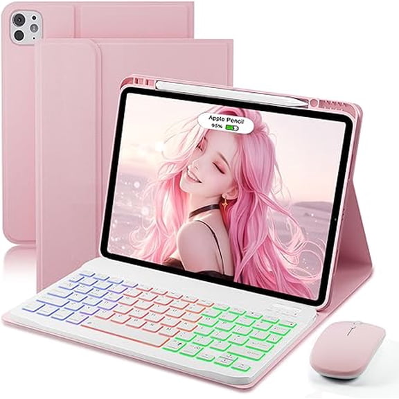 Rainbow Backlit Keyboard Case Light Pink for iPad Pro 13" M5/M4
