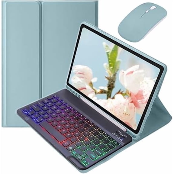 Rainbow Backlit Keyboard Case With Mouse,Mistyblue+ Black, Galaxy Tab 12.4" S Series