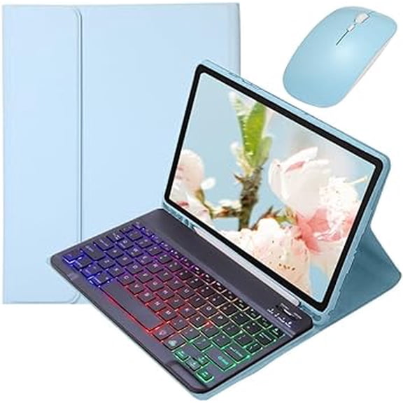 Rainbow Backlit Keyboard Case With Mouse, Skyblue+Black, Galaxy Tab 12.4" S Series