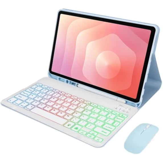 Rainbow Backlit Keyboard Case for Tab S11 11", Detachable Bluetooth, Pencil Slot & Stand,sky blue