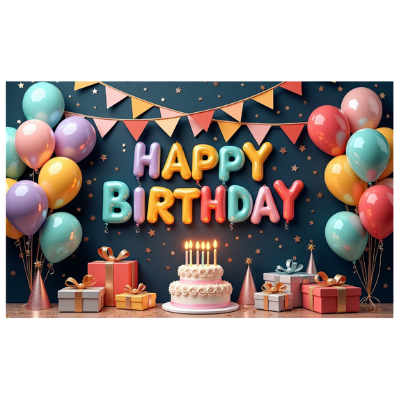 Rainbow Balloons Birthday Banner Colorful Cake Party Celebration Decor for Birthday Party Event Kids