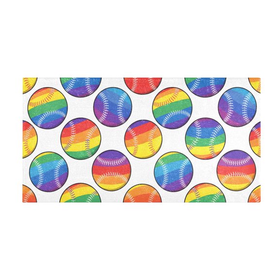 Rainbow Baseball White Background Pattern Bath Mat 39x20 Inch Soft Absorbent Non-Slip Plush Bathroom Rug for Floor