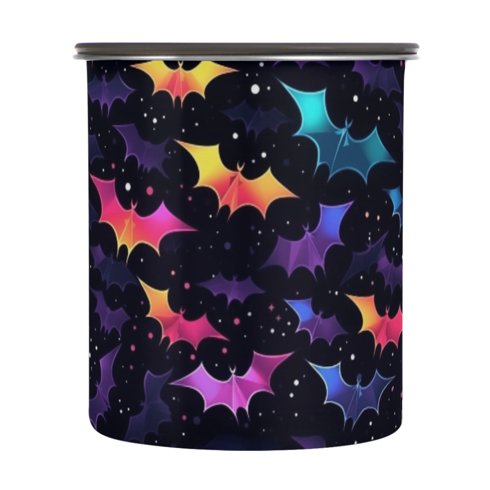 Rainbow Bat Halloween Airtight Coffee Bean Canister 30oz Food Storage Containers with Lids For Gournd, Tea, Sugar, Flour, Rice, Cereal, Candy Cookie Jar