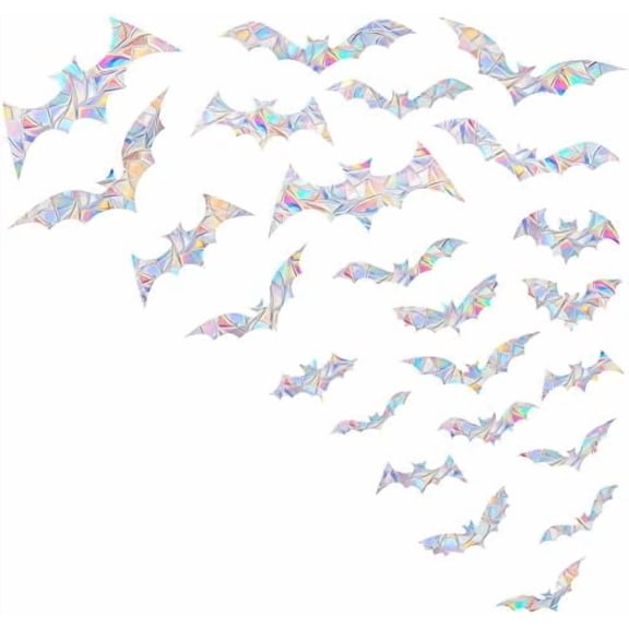 Rainbow Bat Stickers, 24 PCS - Non-Adhesive Vinyl Window Clings, Bird Strike Deterrent, Decorative Decals for Glass Doors, Reusable, Indoor Use